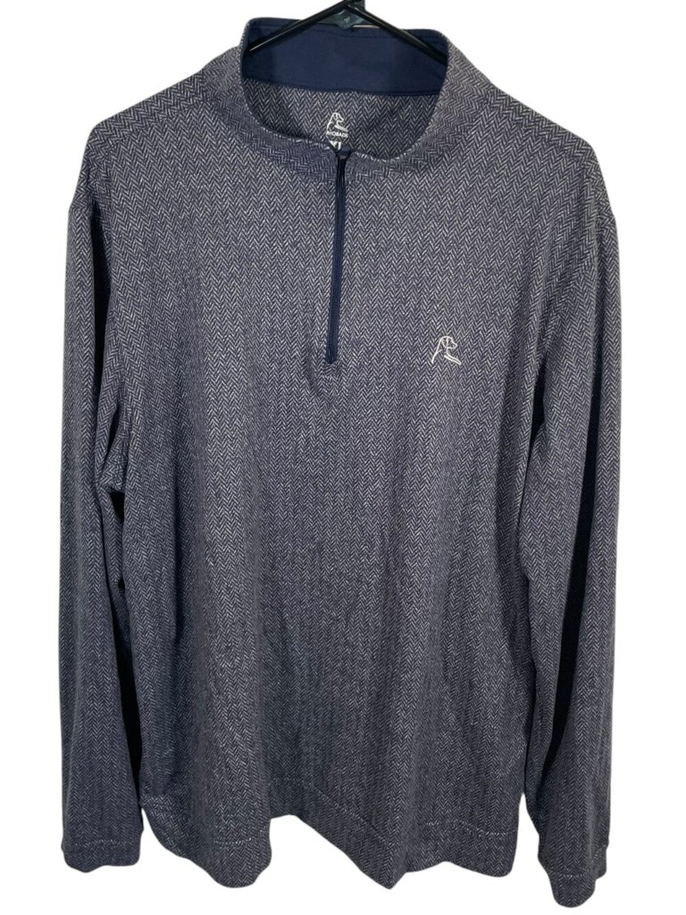 Rhoback Pullover 1/4 Zip Mock Neck Mens XL Gray Hearingbone L/S Golf Stretch